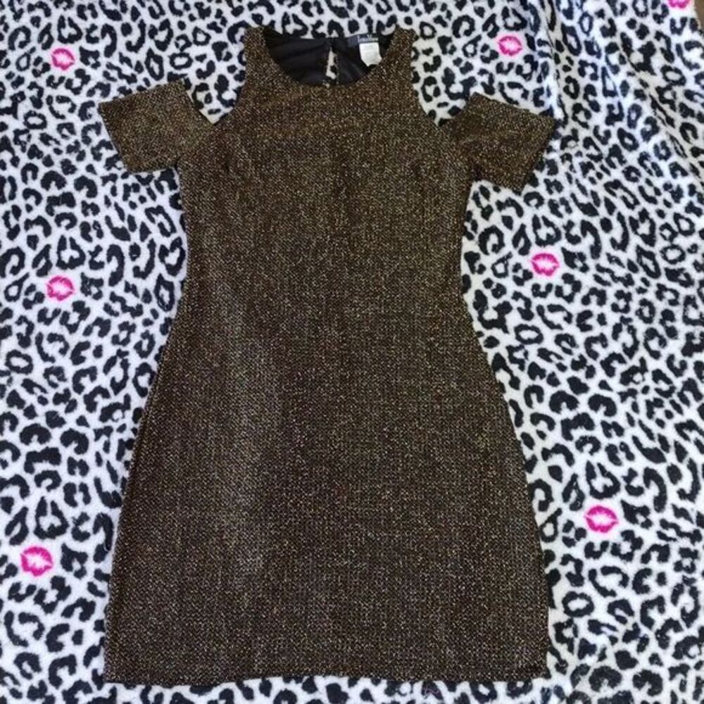 Sexy Gold & Black InterView Cold Shoulder Dress